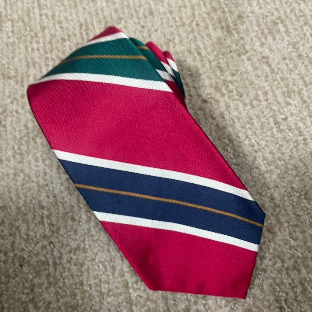 Robert Talbott Silk Tie Mens Red Striped Collegiate Dark Academia Vtg Repp